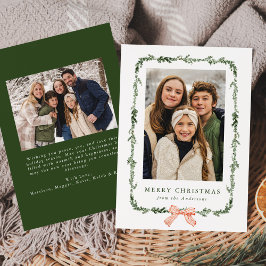 Elegant Red Bow Greenerland Garland 2 Foto Feiertagskarte