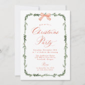 Elegant Red Bow Greenery Garland Christmas Party Einladung (Vorderseite)