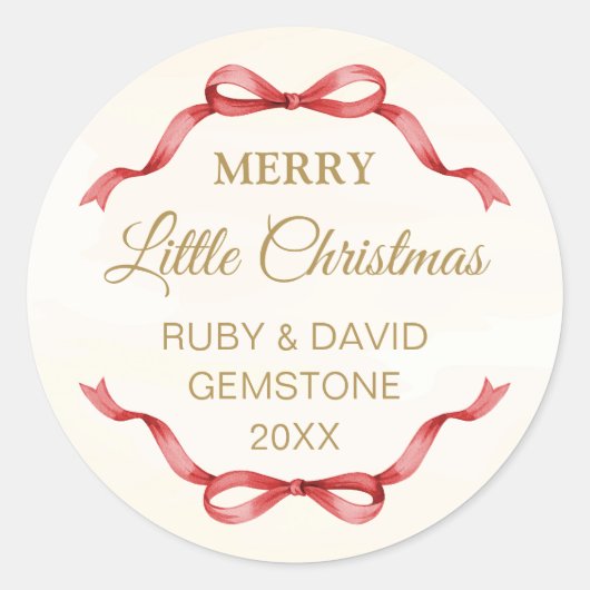 Elegant Red Bow Merry Christmas Round Sticker (Vorderseite)