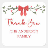 Elegant Red Bow Personalisiert Weihnachten Vielen Quadratischer Aufkleber (Vorderseite)