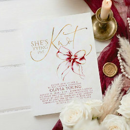 Elegant Red Bow She's Tying The Knot Bridal Shower Einladung