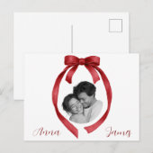 Elegant Red Bow Valentine's Day Card Custom Photo Postkarte (Vorne/Hinten)