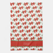 Elegant Red Bow with greenery Monogram Name Geschirrtuch (Vertikal)
