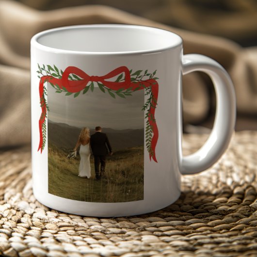 Elegant Red Bow with Greenery Photo Christmas Kaffeetasse