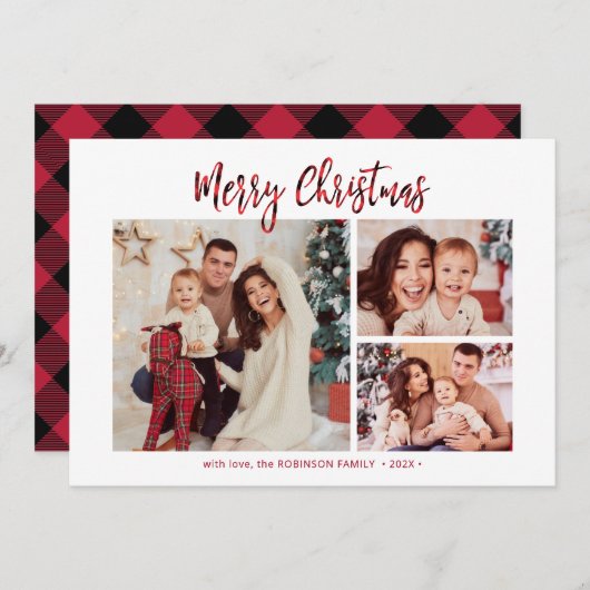 Elegant Red Buffalo Kariert 3 Foto Weihnachten (Vorne/Hinten)