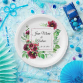 Elegant Red Burgundy Floral Wedding Pappteller (Party)