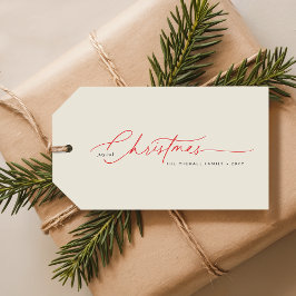 Elegant Red Calligraphy Christmas Family Name Geschenkanhänger