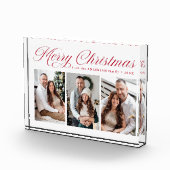Elegant Red Calligraphy Script Frohe Weihnachten 3 Fotoblock (Rechts)