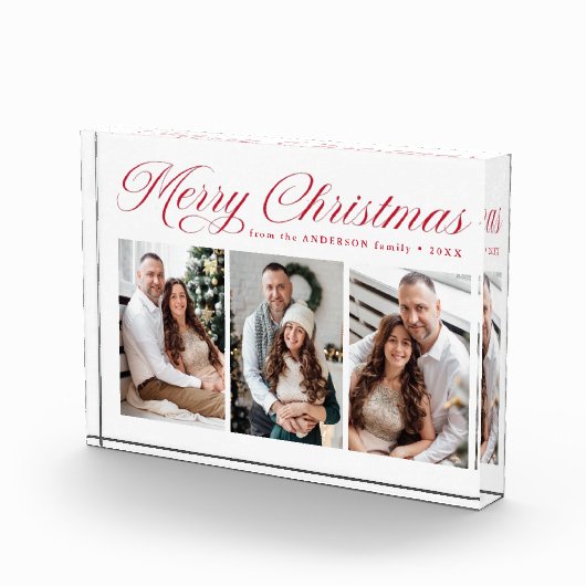Elegant Red Calligraphy Script Frohe Weihnachten 3 Fotoblock (Rechts)