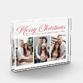 Elegant Red Calligraphy Script Frohe Weihnachten 3 Fotoblock (Links)