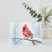 Elegant Red Cardinal Watercolor Winter Snow Postkarte (Stehend Vorderseite)