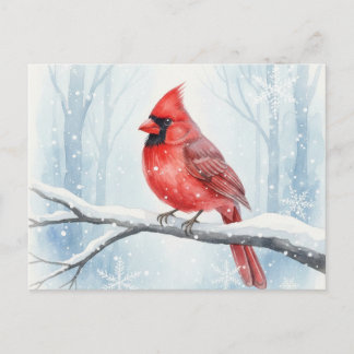 Elegant Red Cardinal Watercolor Winter Snow Postkarte