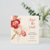 Elegant Red Cattleya Orchids Wedding speichern das Save The Date (Stehend Vorderseite)