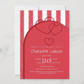 Elegant Red Chalk Stripe Triple Hearts Baby Shower Einladung (Vorderseite)