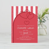 Elegant Red Chalk Stripe Triple Hearts Baby Shower Einladung (Stehend Vorderseite)