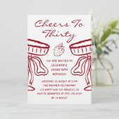 Elegant Red Cheers to Thirty Cocktail 30 Birthday Einladung (Stehend Vorderseite)