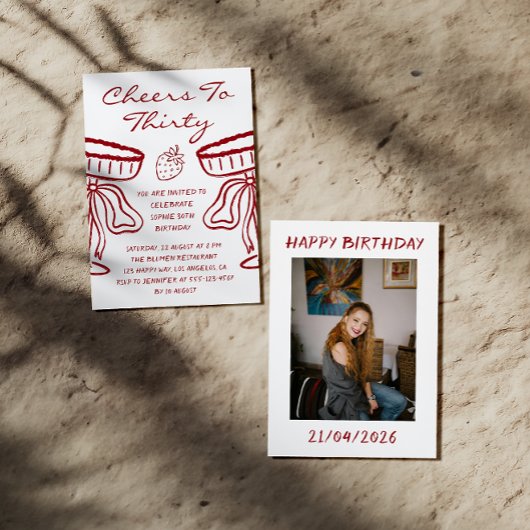 Elegant Red Cheers to Thirty Cocktail 30 Birthday Einladung
