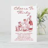 Elegant Red Cheers to Thirty Cocktail Birthday Einladung (Stehend Vorderseite)