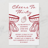 Elegant Red Cheers to Thirty Strawberry Birthday Einladung (Vorderseite)