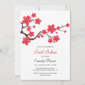 Elegant Red Cherry Blossom Sakura Floral Geburtsta Einladung (Vorderseite)