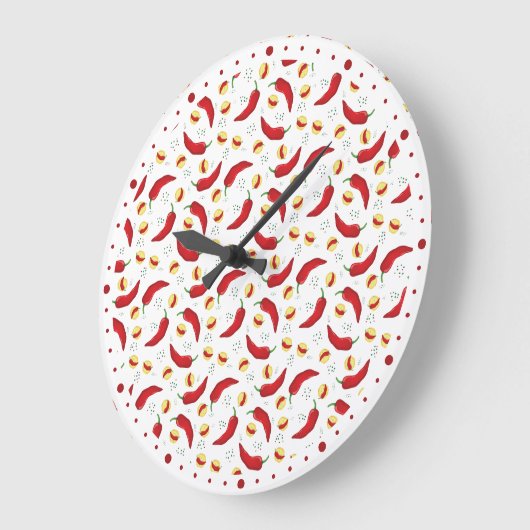 Elegant Red Chile Pattern Große Wanduhr (Winkel)