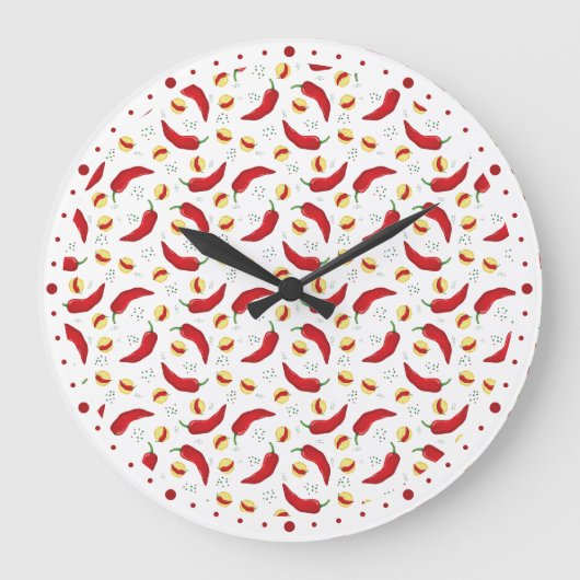 Elegant Red Chile Pattern Große Wanduhr (Vorderseite)