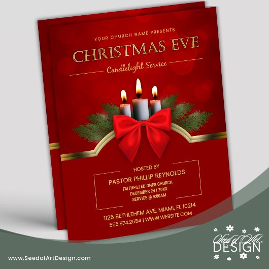 Elegant Red Christmas Eve Candlelight Church Flyer