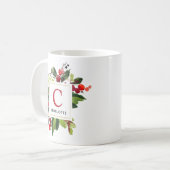 Elegant Red Christmas Greenery Monogram Kaffeetasse (Vorderseite Links)
