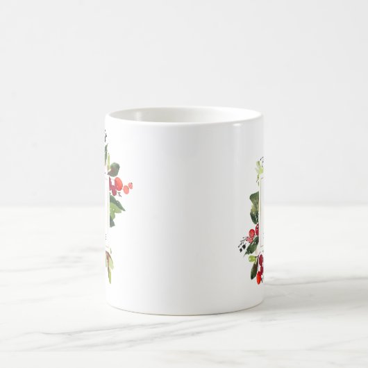 Elegant Red Christmas Greenery Monogram Kaffeetasse (Mittel)