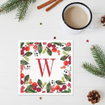Elegant Red Christmas Greenery Monogram Wreath Serviette<br><div class="desc">Das Holiday Servietten Design zeichnet sich durch ein wunderschönes,  weihnachtliches,  wasserfarbenes Krautdesign mit grünen Blätter und roten Beeren aus.</div>