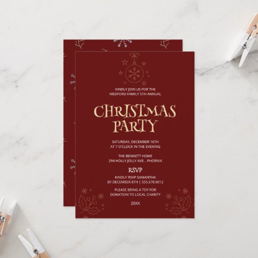 Elegant Red Christmas Party Invite Einladung (Vorderseite/Rückseite Beispiel)