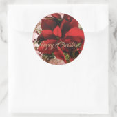 Elegant Red Christmas Poinsettia Runder Aufkleber (Tasche)