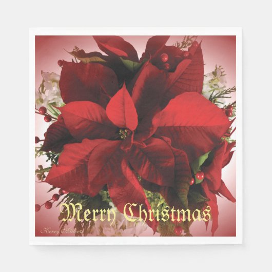 Elegant Red Christmas Poinsettia Serviette (Vorderseite)