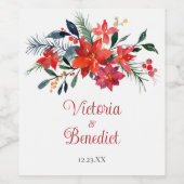 Elegant Red Christmas Poinsettia Wedding Custom Weinetikett (Einzelnes Label)