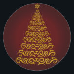 Elegant Red Christmas Tree Stickers<br><div class="desc">Erleben Sie den Urlaubssgeist mit diesen eleganten Goldbaumaufklebern mit rotem Hintergrund.</div>