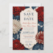 Elegant Red Chrysanthemum Flora Save The Date (Vorderseite)