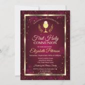 Elegant Red Confetti Erste Heilige Kommune Einladung (Vorderseite)