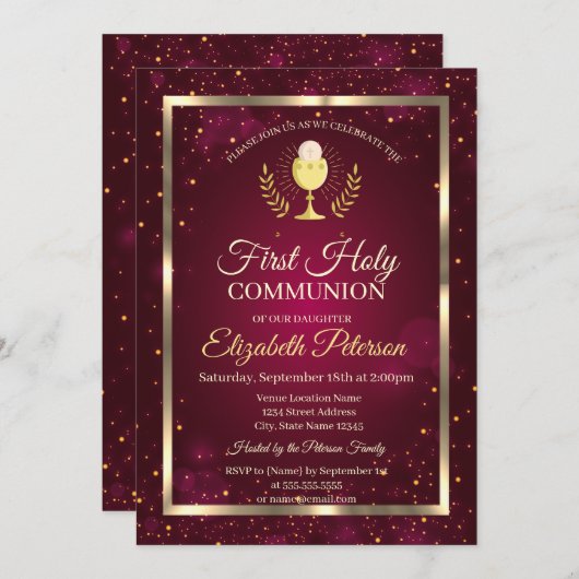 Elegant Red Confetti Erste Heilige Kommune Einladung (Vorne/Hinten)