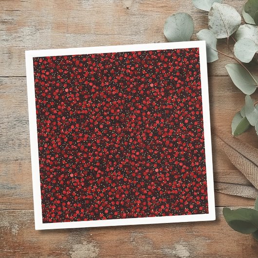 Elegant Red Confetti on Black Glitter Style Serviette