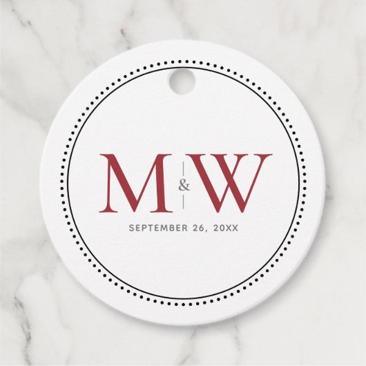 Elegant Red Couple's Monogram Wedding Geschenkanhänger (Vorderseite)