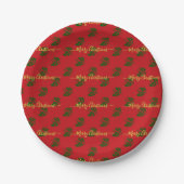 Elegant Red Custom Christmas Holly Pappteller (Vorderseite)