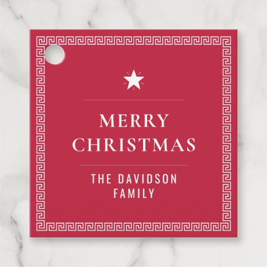 Elegant Red Custom Merry Christmas Griechischer Me Geschenkanhänger (Vorderseite)
