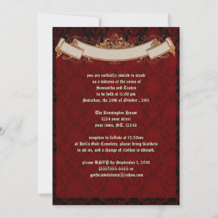 Elegant Red Damask Goth Wedding Einladung