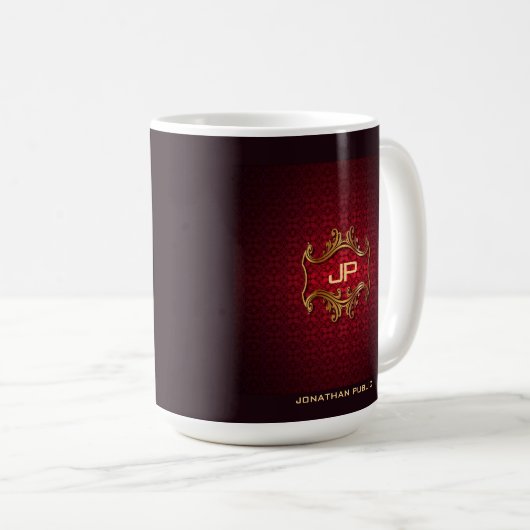 Elegant Red Damask Monogram Template Classic Kaffeetasse (VorderseiteRechts)