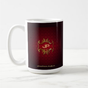 Elegant Red Damask Monogram Template Classic Kaffeetasse