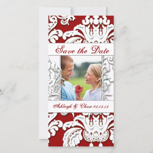 Elegant Red Damask Save the DateYour Photo Date (Vorderseite)