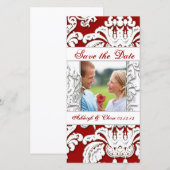 Elegant Red Damask Save the DateYour Photo Date (Vorne/Hinten)