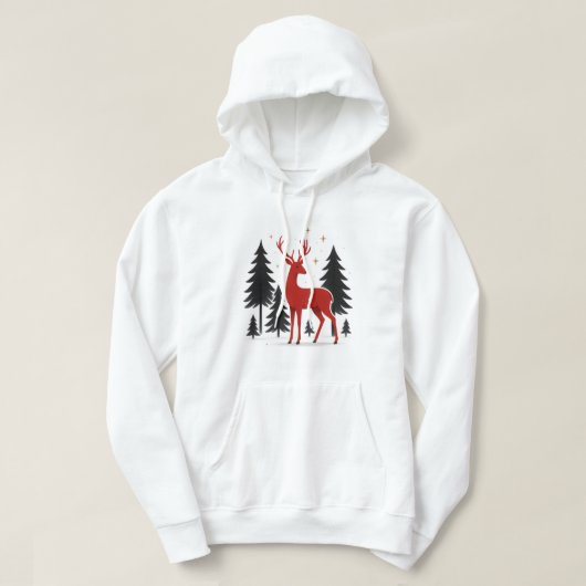 Elegant Red Deer Christmas Hoodie – Minimal Winter (Design vorne)