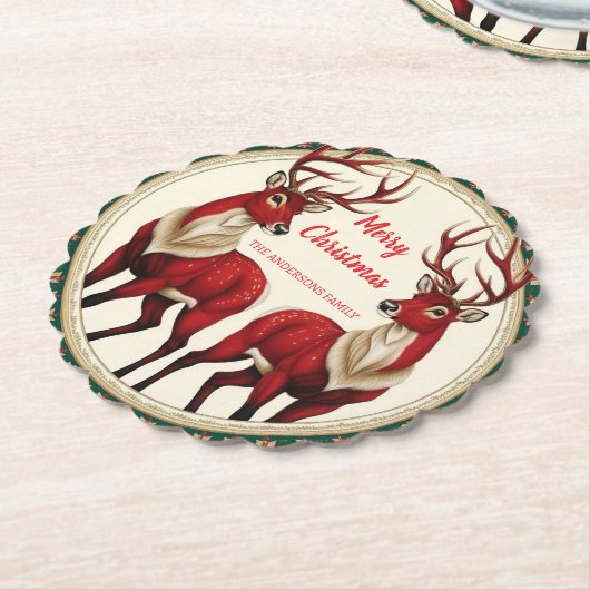 Elegant Red Deer Moose Gold Snow Merry Xmas Patter Untersetzer (angewinkelt)