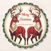Elegant Red Deer Moose Gold Snow Merry Xmas Patter Untersetzer (Vorderseite)